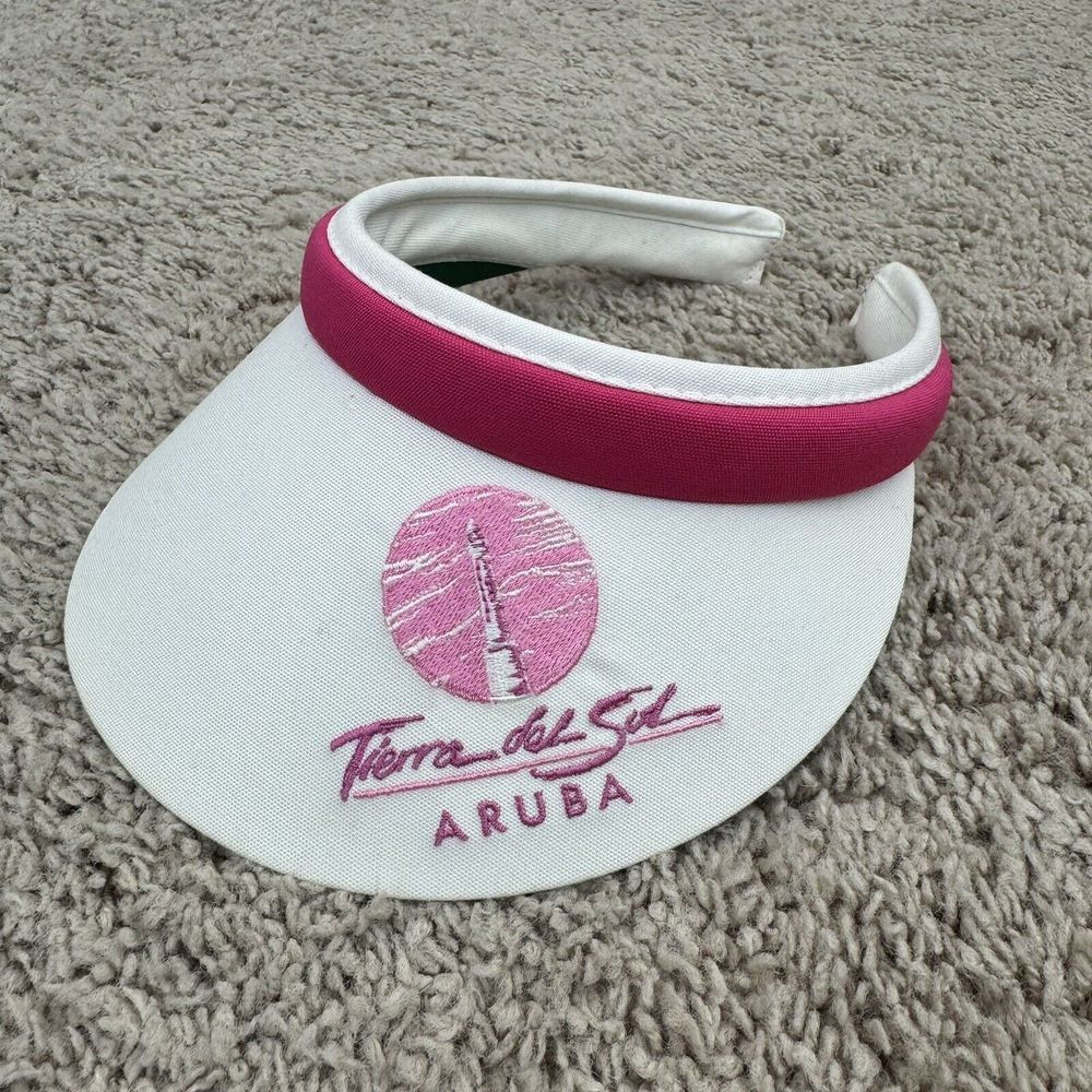 Vtg Tierra del Sol Aruba Golf Resort Visor Texann Texace Womens White Pink USA